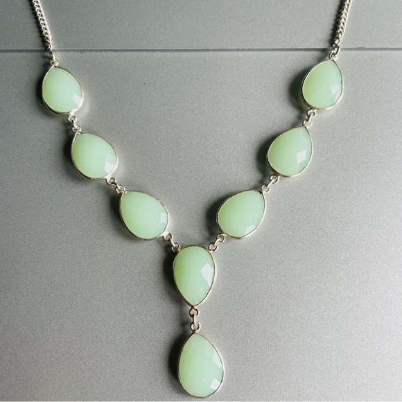 Natural Faceted Green Chalcedony Sterling Silver Necklace - Picture 1 of 7